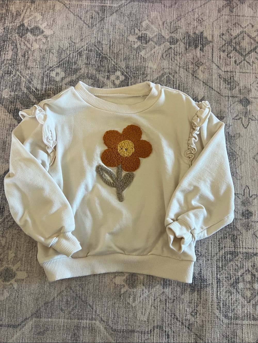 Little Sleepies baby Cream Sweatshirt with Orange Flower Applique